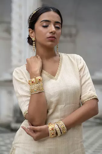 Ivory gold tissue gharara set