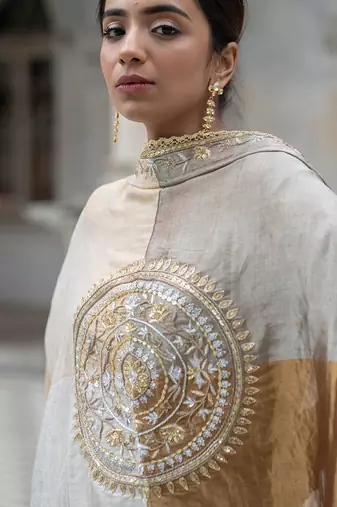 Ivory gold tissue gharara set