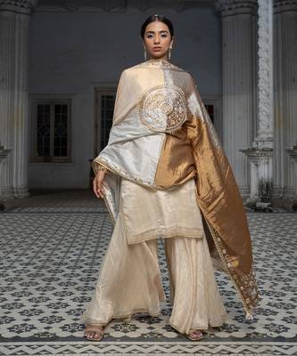 Ivory gold tissue gharara set 4