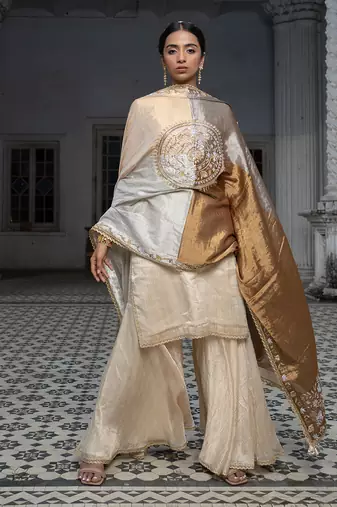 Ivory gold tissue gharara set