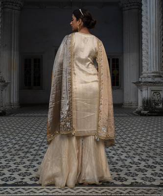 Ivory gold tissue gharara set 5