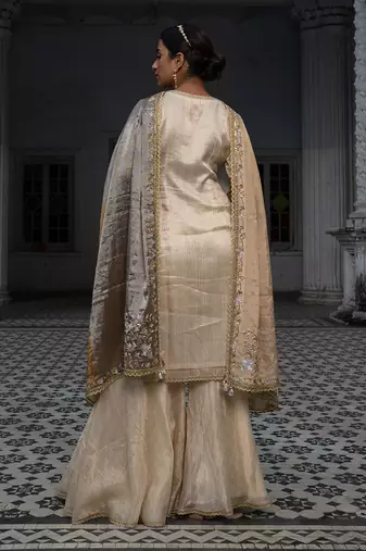 Ivory gold tissue gharara set