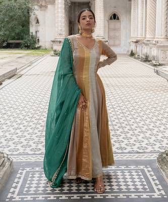 Gold tissue anarkali set 2