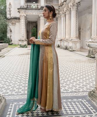 Gold tissue anarkali set 3