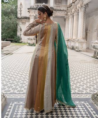 Gold tissue anarkali set 4
