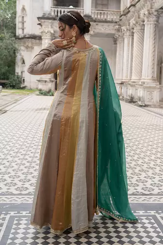 Gold tissue anarkali set