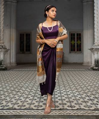 Purple imported satin draped skirt set 1