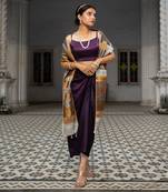 Purple imported satin draped skirt set