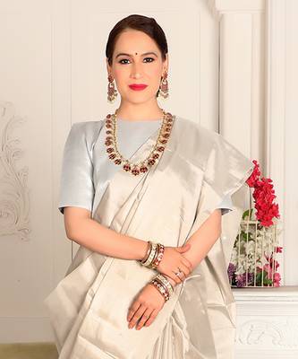 Silver Handwoven Zari Tissue Handwoven Blouse 1