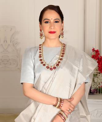 Silver Handwoven Zari Tissue Handwoven Blouse 2