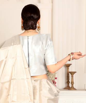 Silver Handwoven Zari Tissue Handwoven Blouse 3