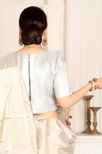 Silver Handwoven Zari Tissue Handwoven Blouse