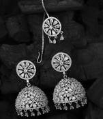 Silver-plated handcrafted maang tikka with earrings