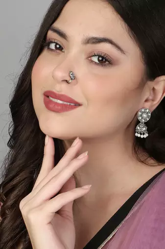 Combo of silver-plated stone-studded earrings & nosepin