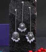 Pack of 3 silver-plated pearl-tessel mangtikkas