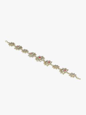 Women gold plated floral kundan pearl studded matha pati 2