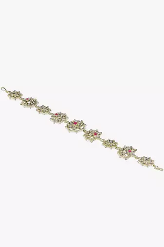 Women gold plated floral kundan pearl studded matha pati