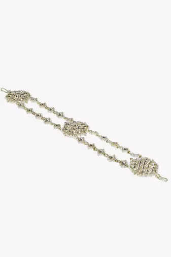 Women gold plated floral kundan pearl studded matha pati