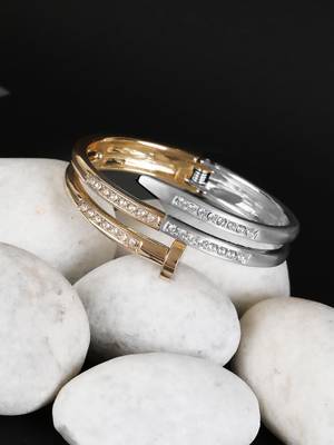 Women gold plated stone studded layered bracelet 3