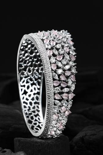 Rhodium -plated cz stone handcrafted bangle-style bracelet
