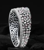 Rhodium -plated cz stone handcrafted bangle-style bracelet