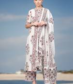 White Floral Booti Kurta With Dupatta & Printed Palazzo Pants