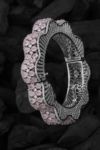 Women 24ct rhodium silver-plated cz stone-studded handcrafted bangle-style bracelet