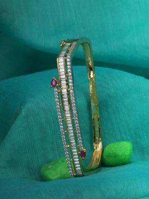 Women 24ct gold-plated pink stone studded square shapped bracelet 1