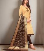 Beige Hand Embroidery Cotton Salwar