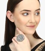 Silver plated turquoise round adjustable finger ring