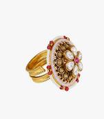 Women 24ct gold-plated kundan studded pearl-beaded handcrafted flower finger ring