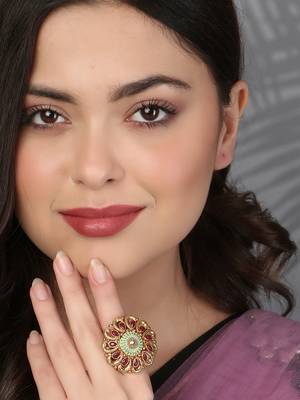 Women 24ct gold-plated stone-studded handcrafted finger ring 2