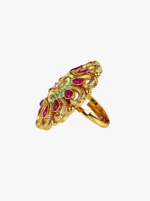 Women 24ct gold-plated stone-studded handcrafted finger ring 3