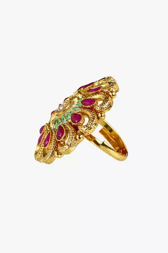 Women 24ct gold-plated stone-studded handcrafted finger ring