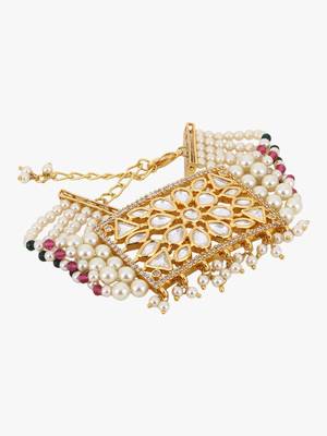 Women gold-toned & white brass cubic zirconia handcrafted gold-plated wraparound bracelet 2