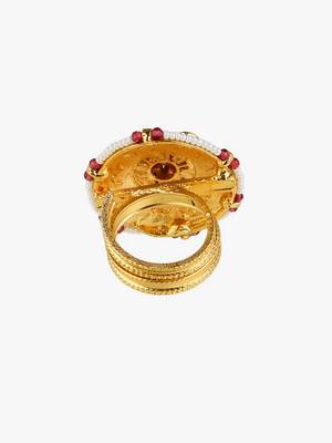 Women 24ct gold-plated kundan studded pearl-beaded handcrafted flower finger ring 2