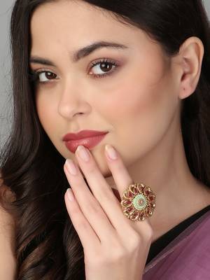 Women 24ct gold-plated stone-studded handcrafted finger ring 4