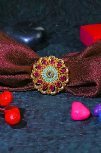 Women 24ct gold-plated stone-studded handcrafted finger ring