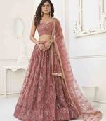 ONION PINK NET WITH SEQUINS AND THREAD EMBROIDERY WORK SEMI-STITCHED LEHENGA & UNSTITCHED BLOUSE WITH DUPATTA