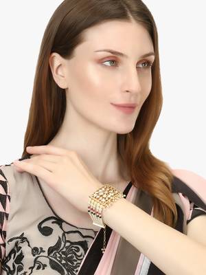 Women gold-toned & white brass cubic zirconia handcrafted gold-plated wraparound bracelet 1