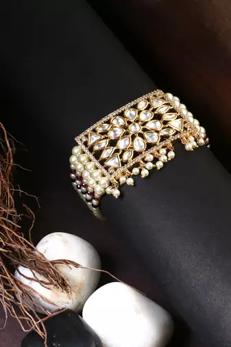 Women gold-toned & white brass cubic zirconia handcrafted gold-plated wraparound bracelet