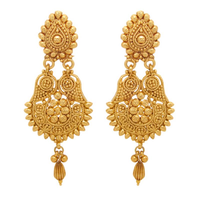 Traditional Ethnic Gold Plated Teardrop Dangler Earrings For Women