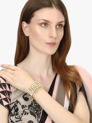 Women gold-toned & white brass cubic zirconia handcrafted gold-plated wraparound bracelet 4