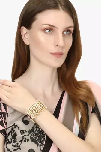 Women gold-toned & white brass cubic zirconia handcrafted gold-plated wraparound bracelet