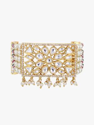 Women gold-toned & white brass cubic zirconia handcrafted gold-plated wraparound bracelet 5