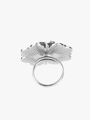 Rhodium-plated silver  cz flower adjustable ring 3