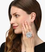 Rhodium-plated silver  cz flower adjustable ring