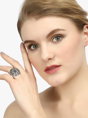 Silver-toned oxidized adjustable ring 1
