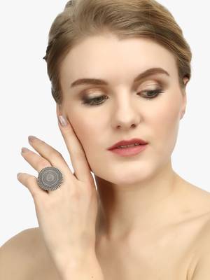 Silver-toned oxidized adjustable ring 1
