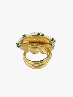 Women 24ct gold-plated stone-studded pearl-beaded handcrafted finger ring 2